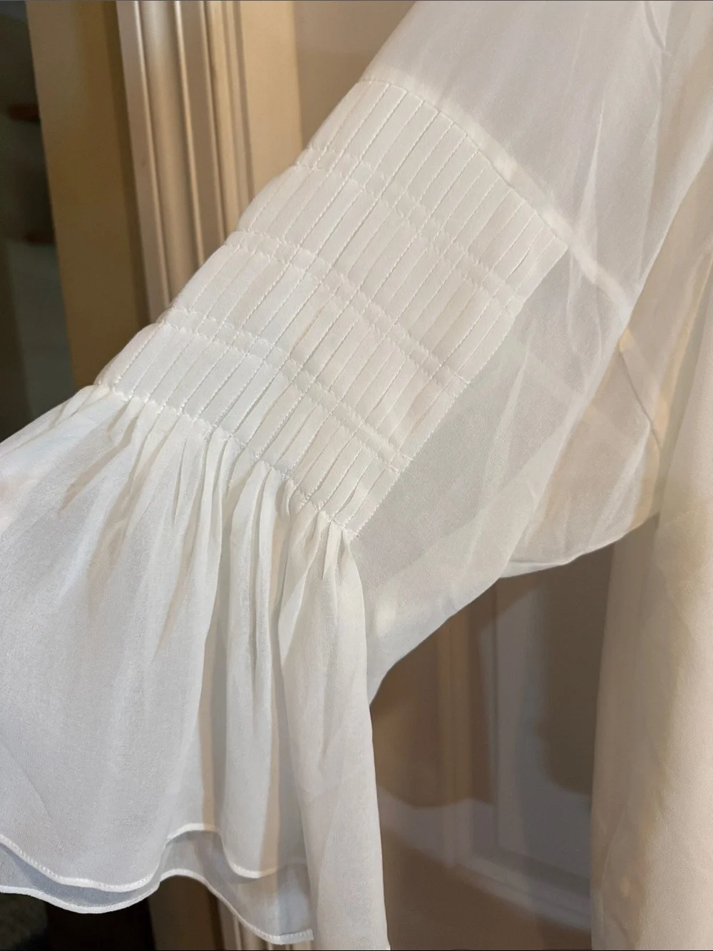 Calvin Klein Ivory V-Neck Long Sleeve Peasant Blouse